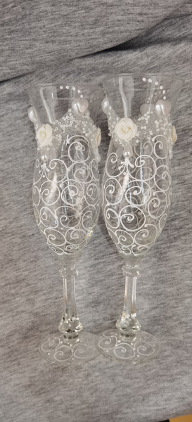 Свадебные бокалы "Кружево роскошь" с декором в виде росписи и лепнины ...