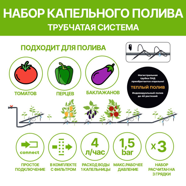 Система капельного полива для теплицы для томатов и перца (трубчатая ...