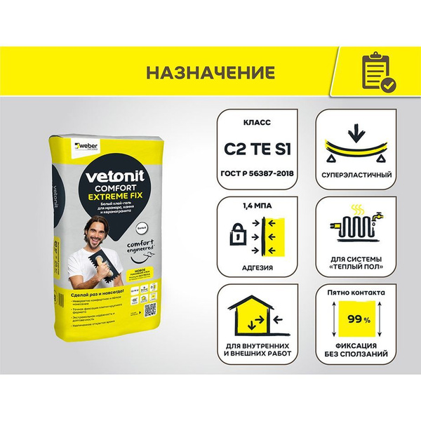 Характеристики Клей для камня, мрамора и керамогранита Vetonit Comfort ...