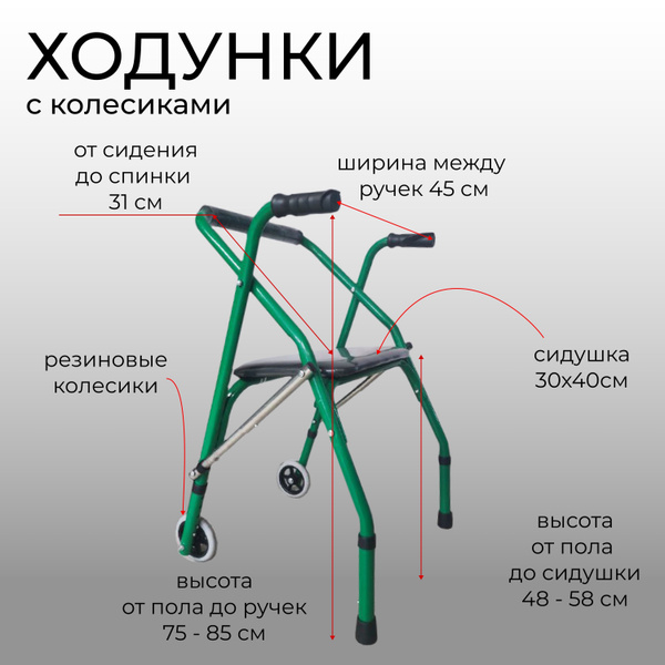 Ходунки для взрослых и пожилых складные на 2 колесах с сиденьем, с ...