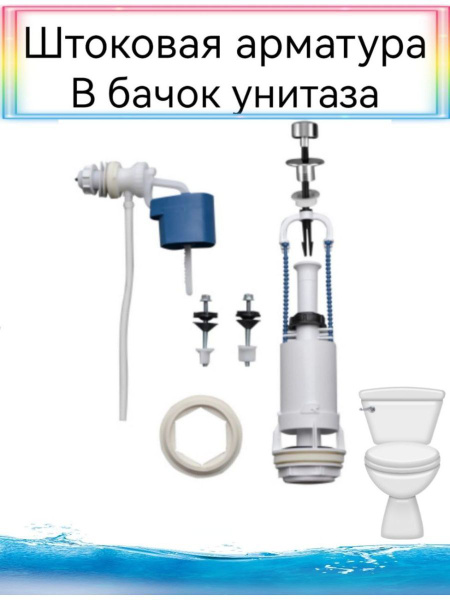 Сливная арматура в бачок унитаза боковой подвод воды шток купить по ...