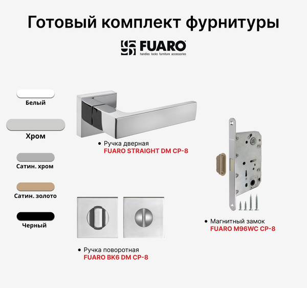Комплект: Ручка дверная FUARO STRAIGHT CP-8 + Замок магнитный M96WC-50 ...