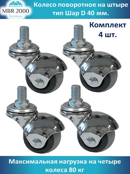Мебельное колесо MBR2000, 4 шт, Универсальное, Металл - купить по ...
