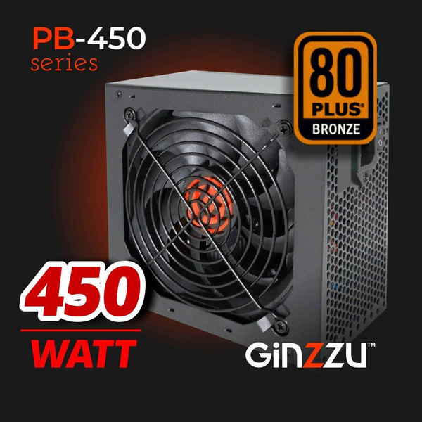 Блок питания Ginzzu 450W (PB450 80+Bronze) ATX, 12CM, 3 года гарантии ...