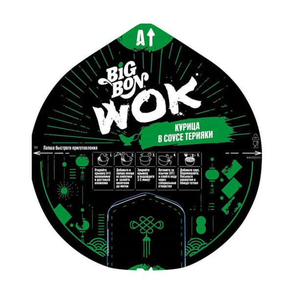 Лапша быстрого приготовления, Big Bon Wok, КУРИЦА в соусе терияки, 85 г ...