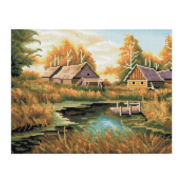Алмазная мозаика ТРИ СОВЫ "Осень в деревне", 30*40см, холст, картонная ...