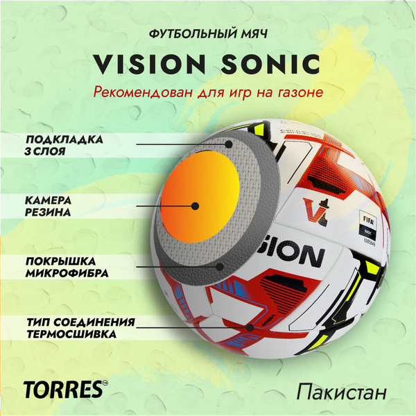 Футбольный мяч TORRES Vision Sonic FIFA Basic IMS, 5 размер купить по ...