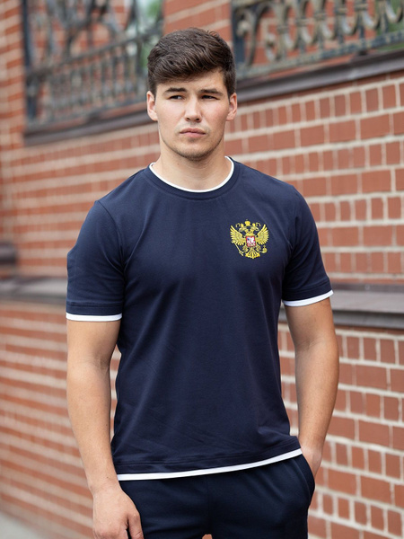 Футболка Русич спорт, размер 48, цвет темно-синий, белый, 92% Хлопок, 8 ...