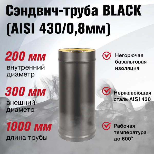 Сэндвич-труба для дымохода BLACK (AISI 430/0,8мм) д.200х300, L-1м ...