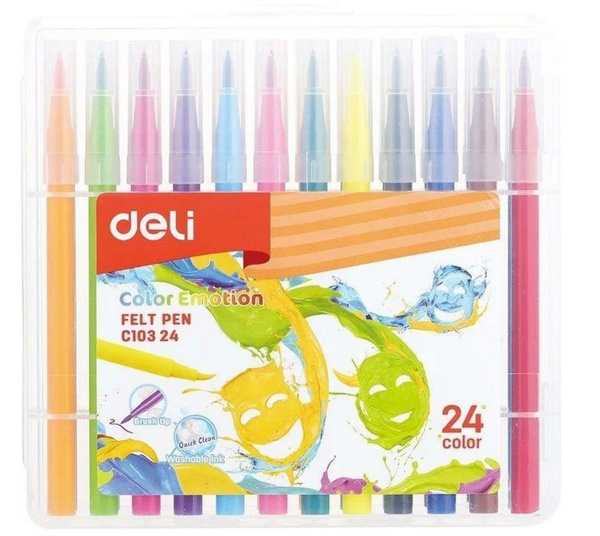 Фломастеры 24 цвета Deli EC10324 Color Emotion смываемые, форма ...