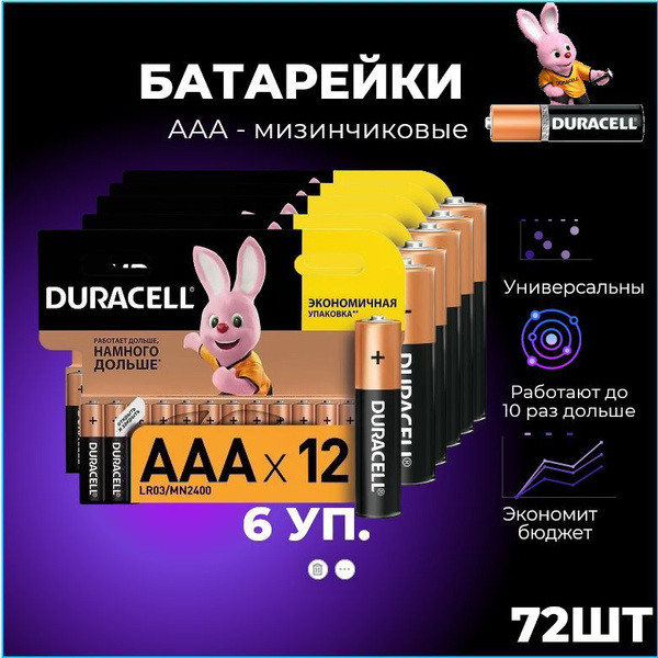 Duracell Батарейка AAA, Щелочной тип, 1,5 В, 72 шт - купить с доставкой ...