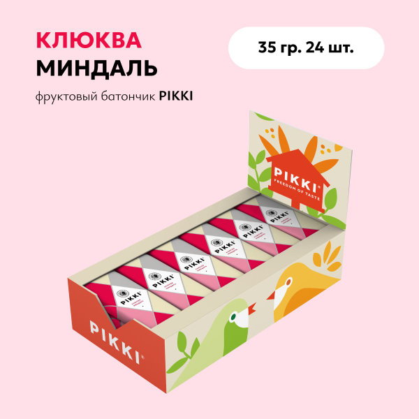 Батончик орехово - фруктовый PIKKI Клюква - Миндаль 24 шт. по 35 гр ...