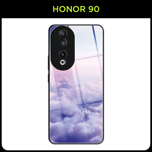 Стеклянный чехол на Honor 90 / Хонор 90 с принтом "Небо с розовыми ...