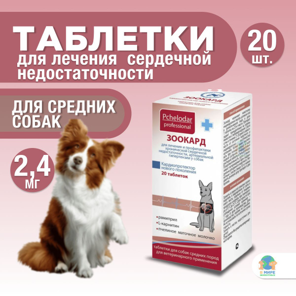 Таблетки от заболевания сердца Пчелодар Зоокард для средних собак ...