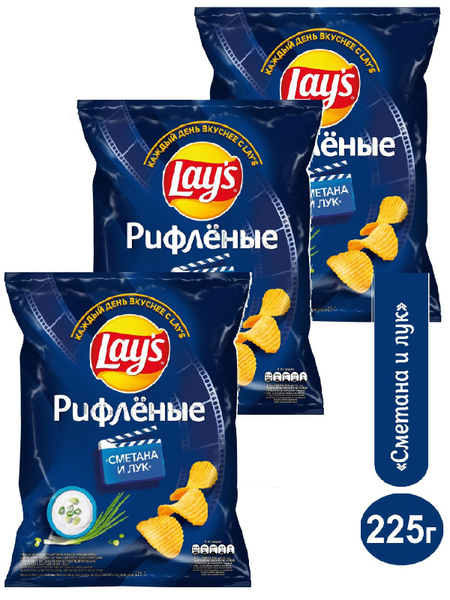 Lays Чипсы картофельные Сметана Лук 3 шт.*225гр. - купить с доставкой ...