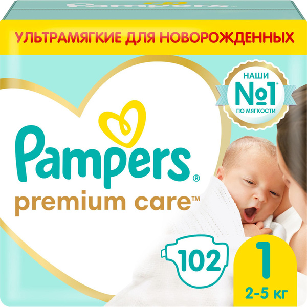 Подгузники для новорожденных Pampers Premium Care 1 размер, 2-5 кг, 102 ...