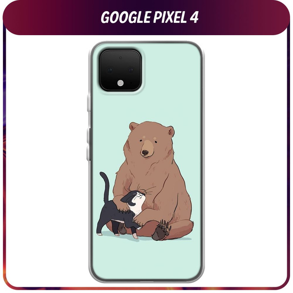 Силиконовый чехол на Google Pixel 4 / Гугл Пиксель 4 "Медведь и кошка ...