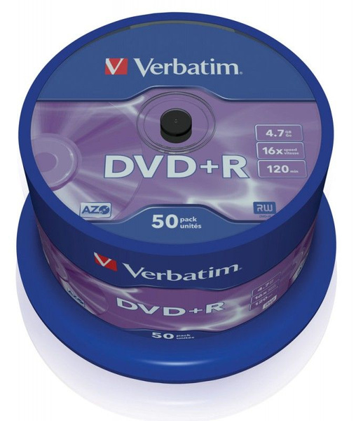 Verbatim Диск для записи DVD+R, 4,7 ГБ, 50 шт - купить с доставкой по ...