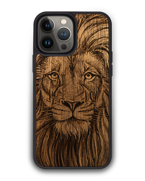 Деревянный чехол с гравировкой "Африканский лев" для iPhone 15 Pro Max ...
