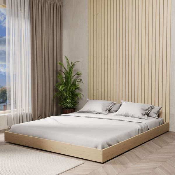 Кровать низкая двуспальная подиум 140x200 Генрих без ножек цвет Сосна ...