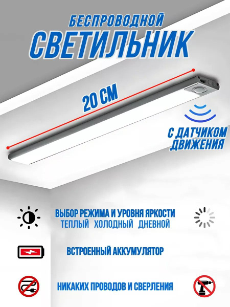 Купить Светильник с датчиком движения LED лампа подсветка для шкафа ...