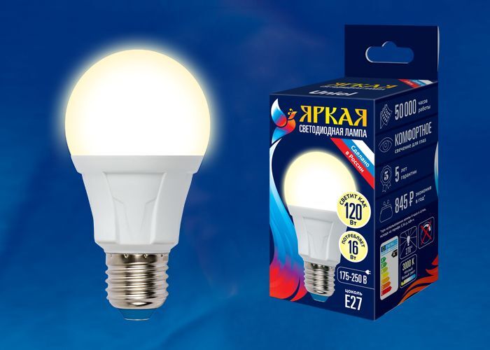 Уцененный товар Лампочка Uniel LED-A60 16W/3000K/E27/FR, Теплый свет 16 Вт, Светодиодная