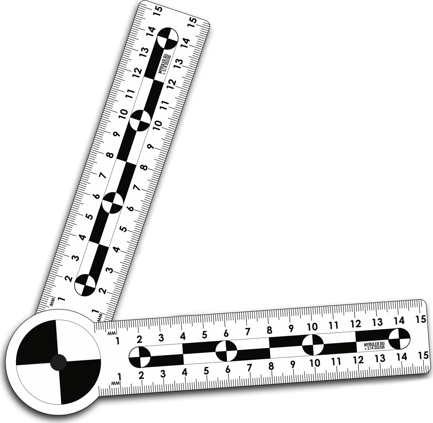 Складная криминалистическая угловая масштабная линейка 15х15см, пластик v5.2