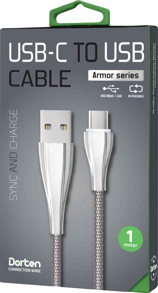 фото Кабель Dorten USB-C to USB Armor Series 1m, серебряный