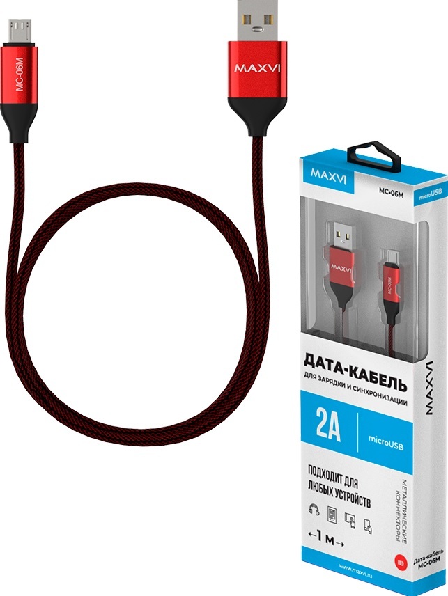 фото Кабель MAXVI MC- 06M,micro USB-USB, 2A, 1m, Red