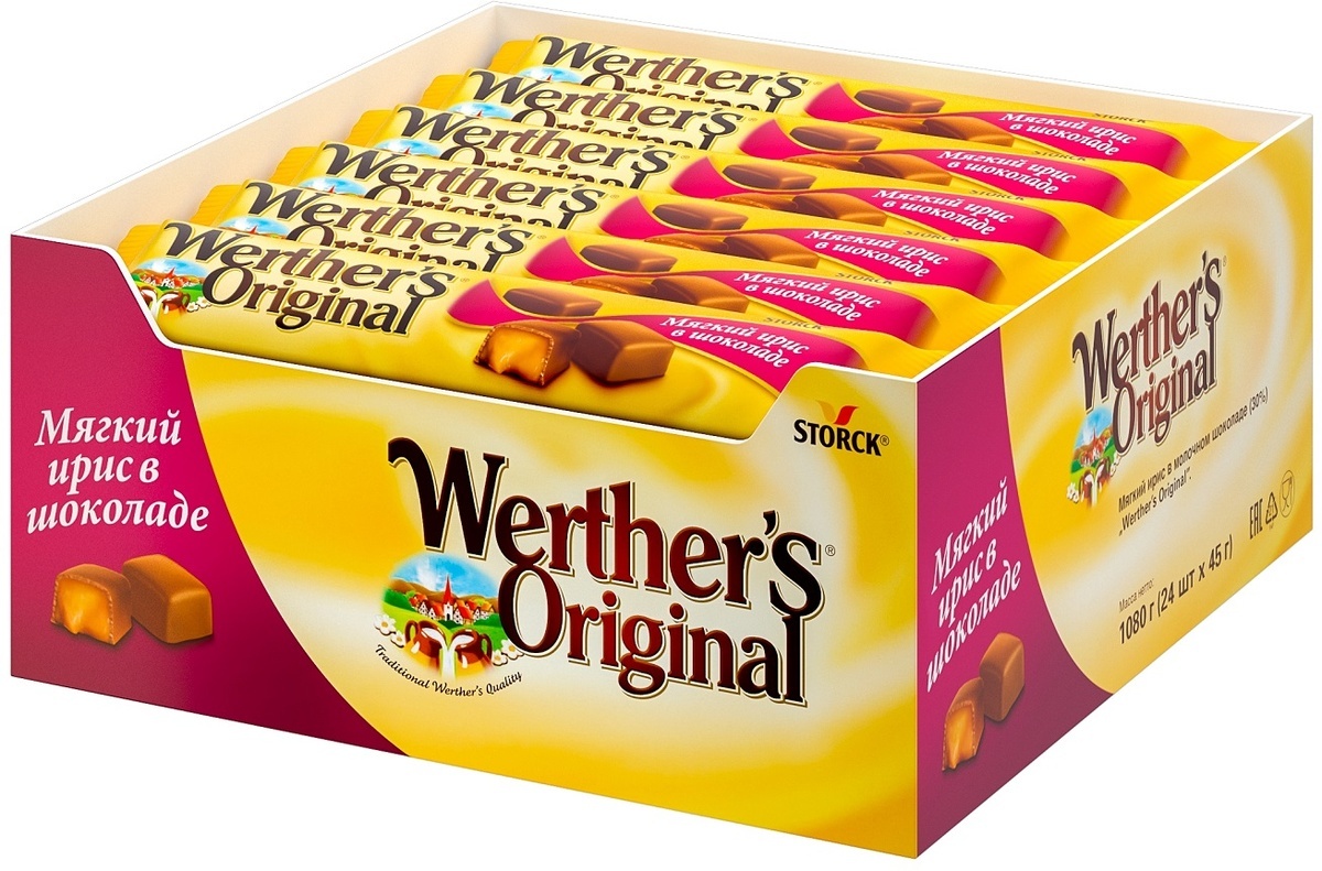 Мягкий ирис Werthers Original в молочном шоколаде, 24 шт по 45 г