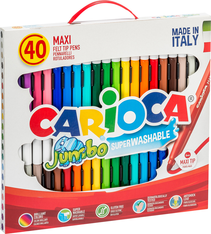 Набор фломастеров смываемых Carioca Jumbo, на водной основе, 40 шт