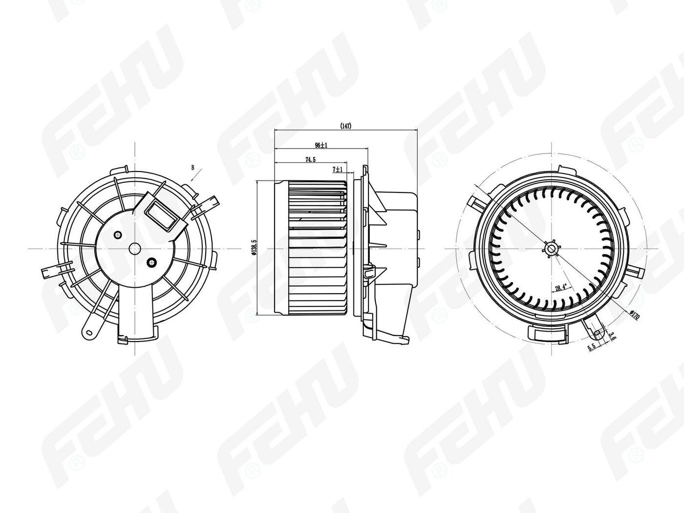 Электровентилятор отопителя FEHU (ФЕХУ) Fiat Ducato/PSA Boxer/Jumper (06-)