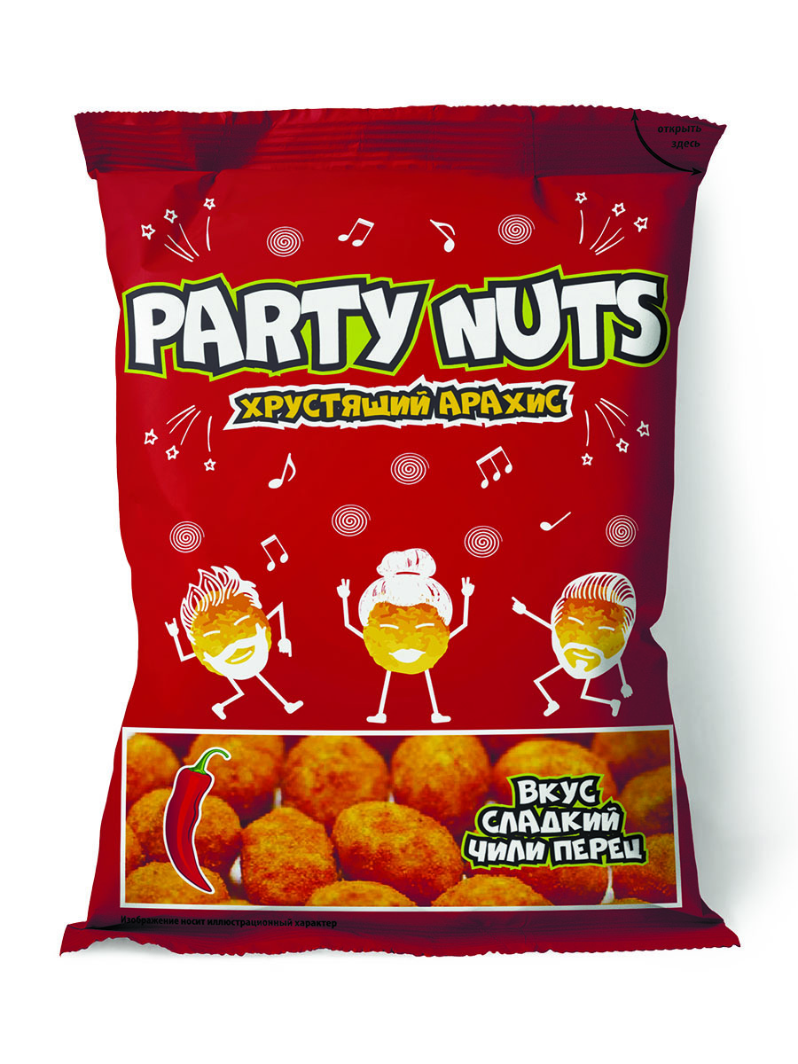 Орехи Party Nuts, хрустящий арахис, со вкусом сладкого чили, 100 г ...