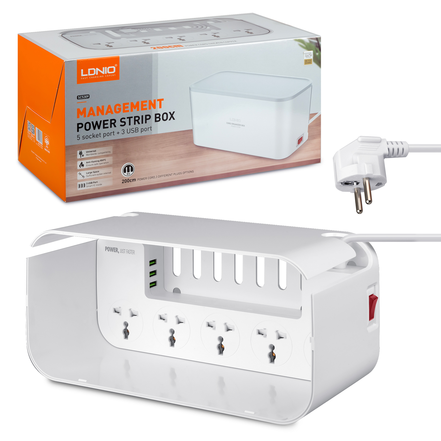 LDNIO SC5309 Power Strip Швидка зарядка Універсальний адаптер живлення для розумного будинку з 5 Роз'єм 3 USB-портом купити в інтернет-магазині OZON з швидкою доставкою