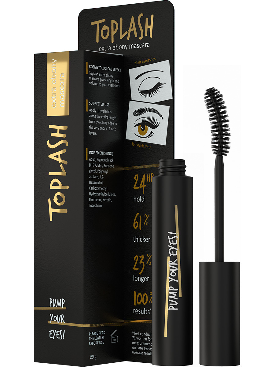 Toplash Extra Ebony Mascara экстра черная тушь с кератином и витамином Е - ...