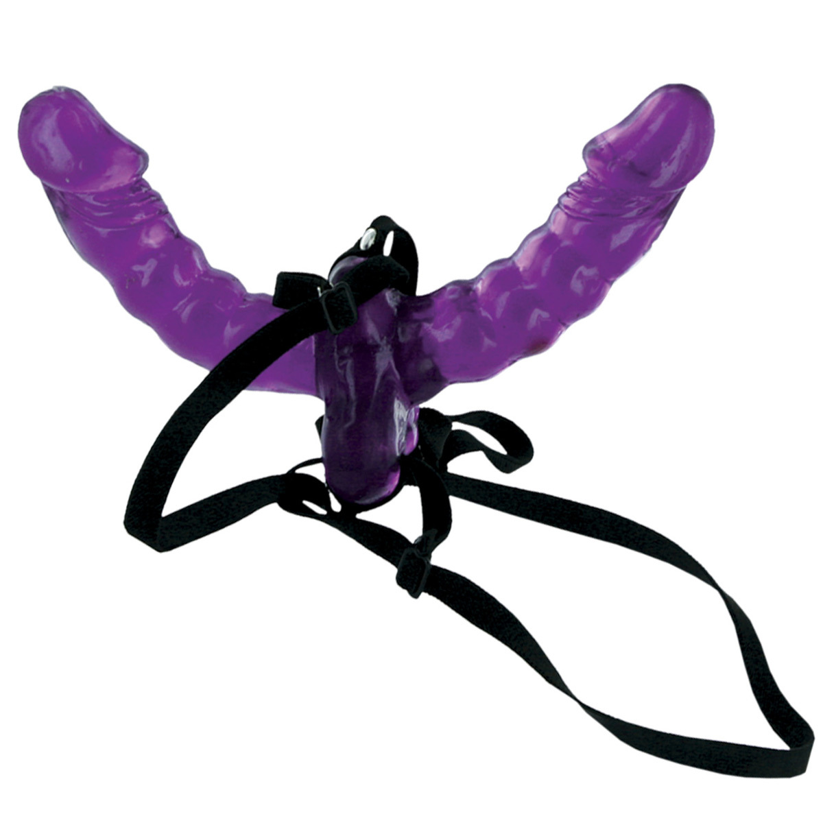 Фиолетовый страпон Double Delight Strap-on с вагинальной пробкой - 15 см., ...