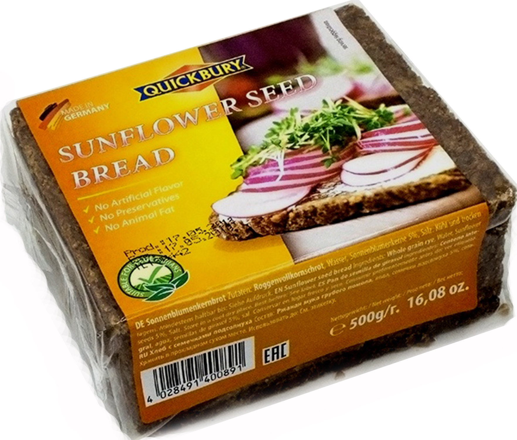 Хлеб Quickbury SUNFLOWER SEED BREAD, из ржаной муки грубого помола, с ...