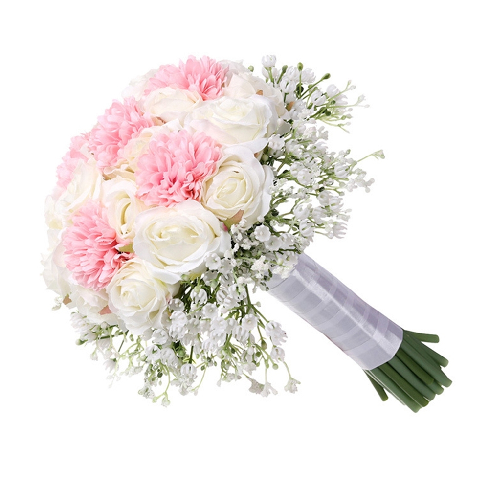 Свадебный букет из белых и розовых роз