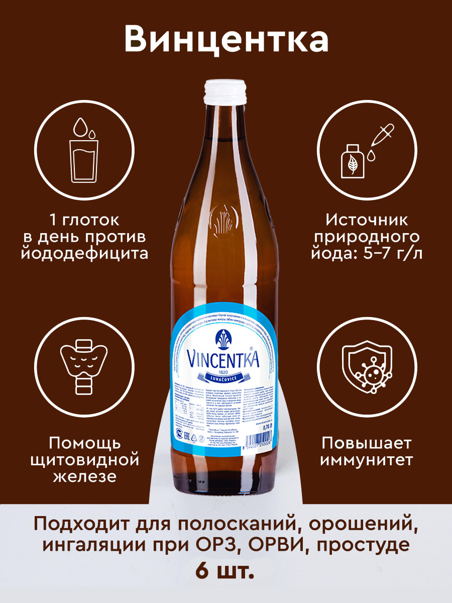 Минеральная лечебная вода Винцентка / Vincentka 0,7 л 6 шт./Показание .