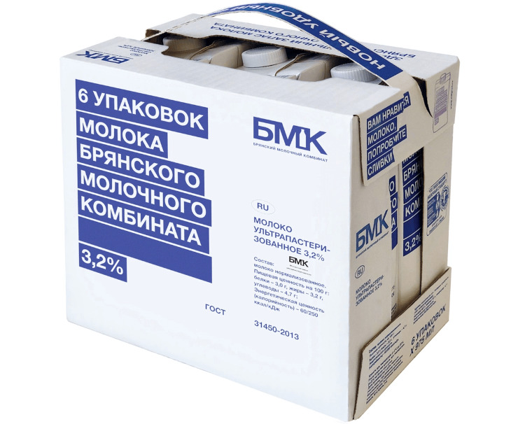 МолокоБрянскийМолочныйКомбинатультрапастеризованное3.2%,0.975л(6штук)