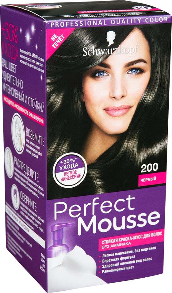 Schwarzkopf perfect mousse стойкая краска для волос мусс черный 200