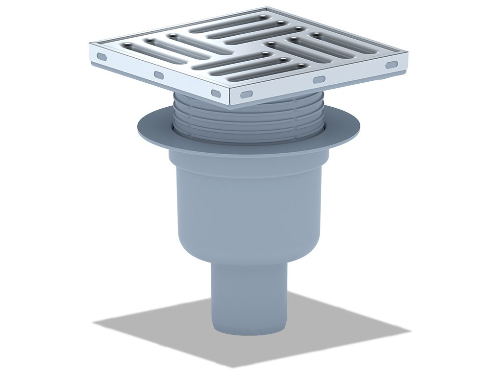 Трап для душа сливной вертикальный АНИ пласт TA5712, с гидрозатвором, с нержавеющей решеткой 150*150 мм, регулируемый