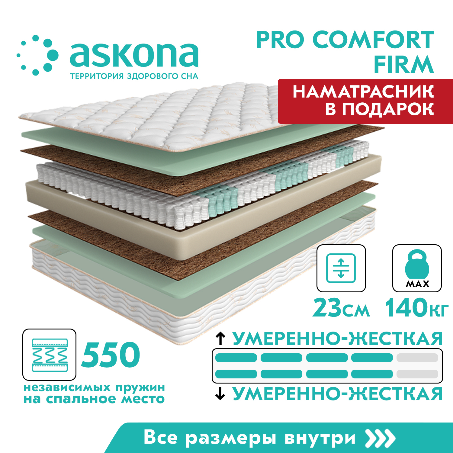 матрас askona comfort plus независимые пружины 160х200 см