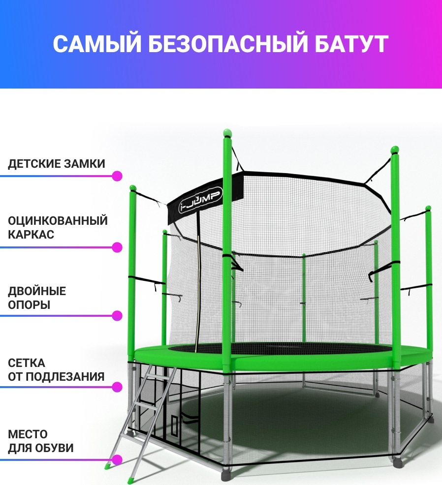 Батут каркасный i-JUMP Classic 10ft с нижней сетью и лестницей (blue) -  купить по выгодной цене в интернет-магазине OZON (419752356)