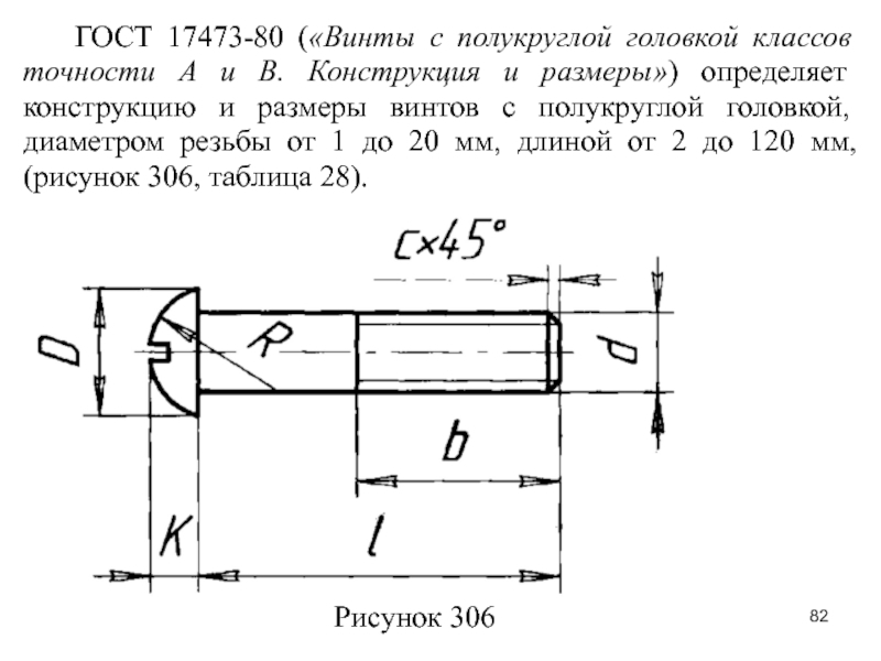 Винт с полукруглой головкой чертеж