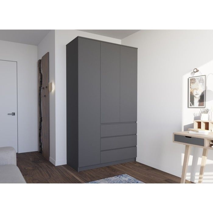 Шкаф распашной для одежды Мори, трёх створчатый, 1203 х 503 х 2100, Графит