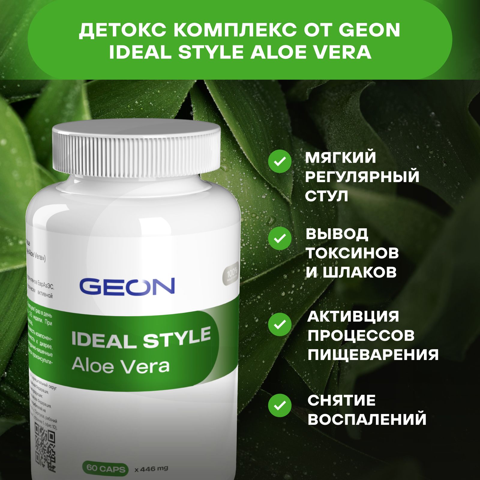 Детокс комплекс GEON IDEAL STYLE Aloe Vera Алоэ Вера 60 капсул x 446 мг -  купить с доставкой по выгодным ценам в интернет-магазине OZON (496348080)