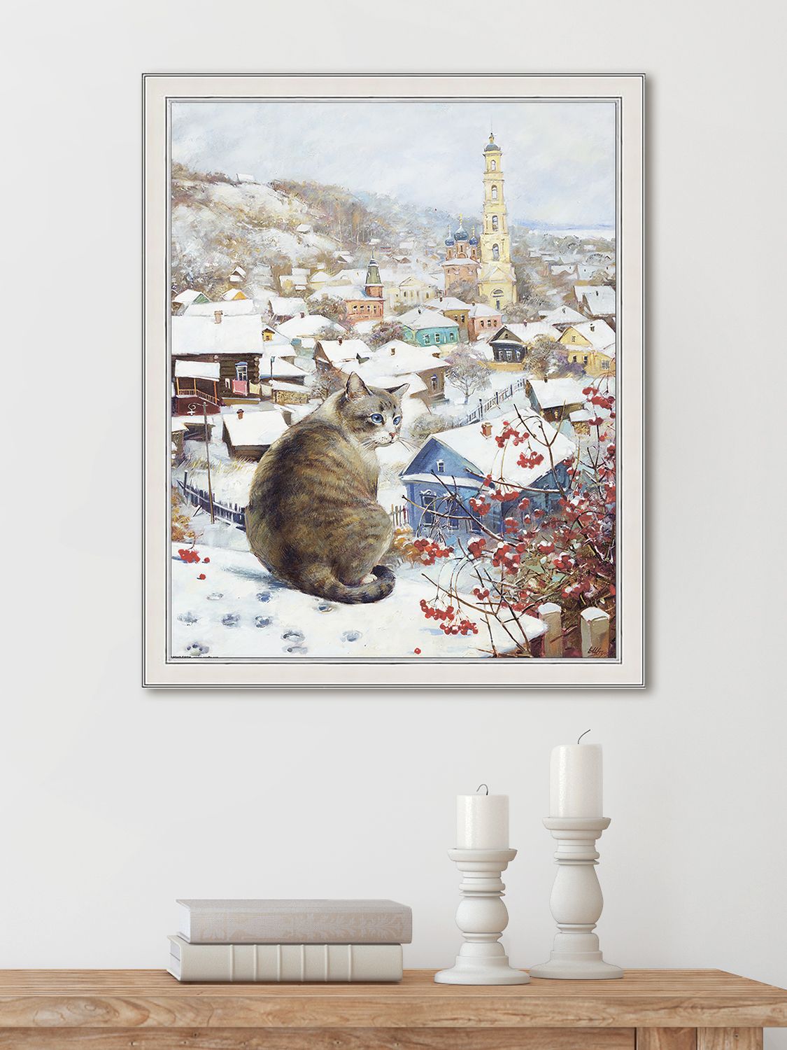 картина на стену для интерьера Городок 47х57 см, на бумажном холсте, в  белой рамке, кот/Графис - купить по низкой цене в интернет-магазине OZON  (205077212)