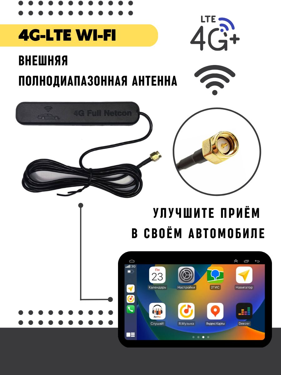 Премиум антенна автомобильная для магнитолы Teyes 4G, WIFI, GSM, 3G с разъемом SMA