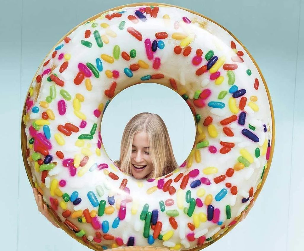 Надувной круг для плавания 99х25см, Пончик радужный, Sprinkle donut tube, от 9 лет, нагрузка до 100 кг, без насоса, Intex 56263